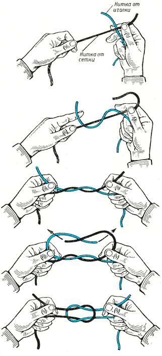 Завязывание узелка при вышивании