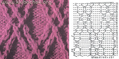 Крупная плетенка с двумя перемещенными петлями