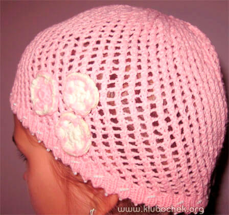 Детская розовая шапочка-сеточка - www.klubochek.org